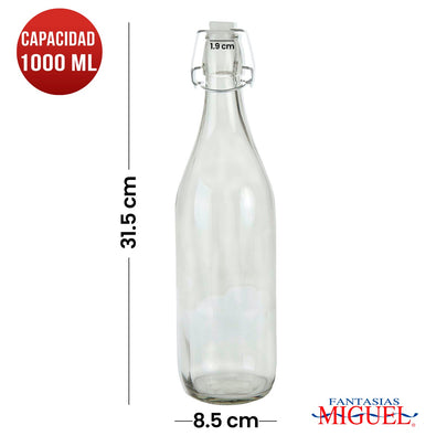 Fantasías Miguel Art.9608 Botella Cristal Con Tapón Clip  1,000ml 31.5x8.5cm 1pz