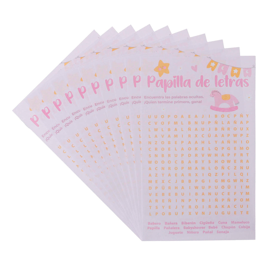 Art.9736 Juego Baby Shower Rosa 21.5x13.5cm 10pz