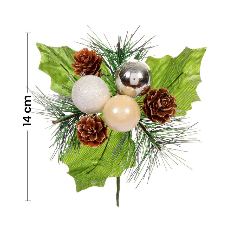 Art.9857 Pick Esferas Plata/Blanco 14cm 1pz