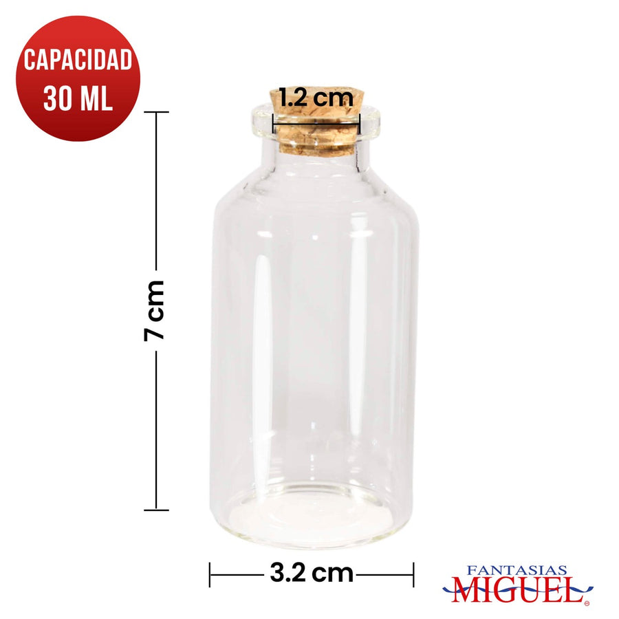 Art.989 Botellita De Cristal Con Tapa aprox. 30ml 7x3.2cm 6pz