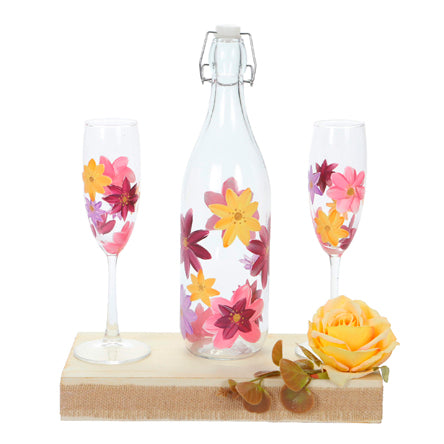 Botella Y Copas Fiesta De Flores