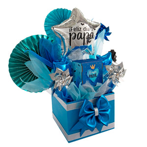 Regalo Papá Azul/Plata Con Globos Y Abanicos