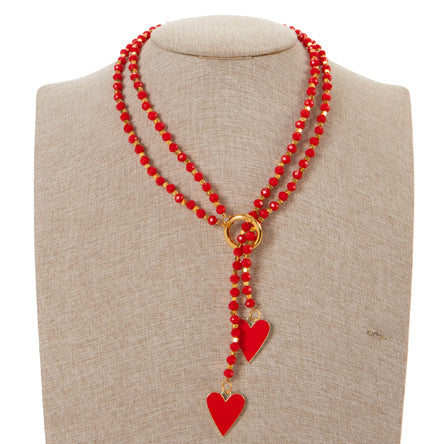 Collar Rojo Con Dijes Corazon