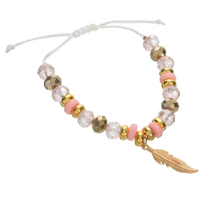 Pulsera Oro- Rosa Dije Pluma