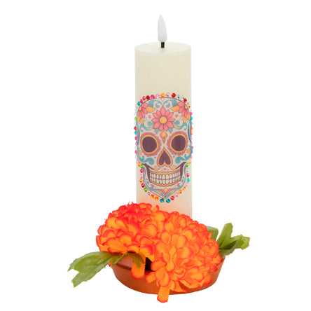Vela Alta Con Cempasuchil Naranja