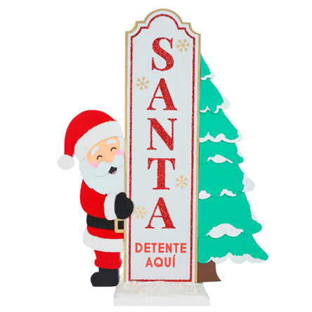 Letrero Santa Con Árbol Navideño