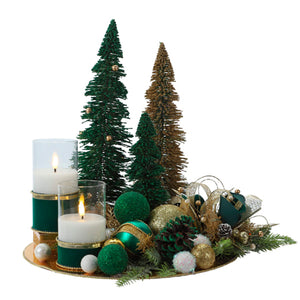 Centro De Mesa Navideño Pinos Verde-Oro