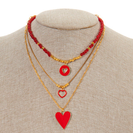 Collar Rojo De Corazones