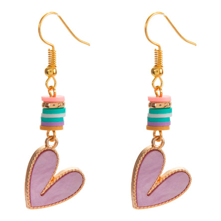 Aretes Lilas Con Dijes De Corazón