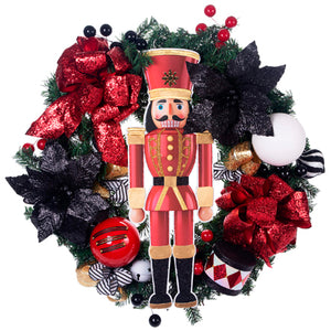 Corona Navideña Cascanueces Rojo-Negro