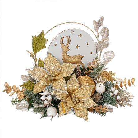 Arreglo Navideño Reno Oro-Blanco
