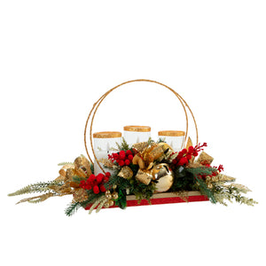 Centro De Mesa Navideño Con Velas Blancas
