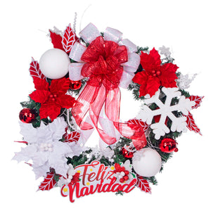 Corona Feliz Navidad Blanco-Rojo