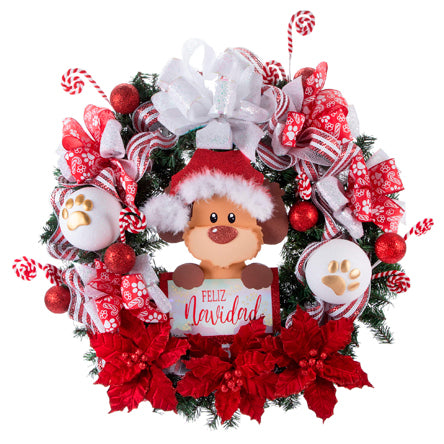 Corona Navideña Perrito Con Gorro