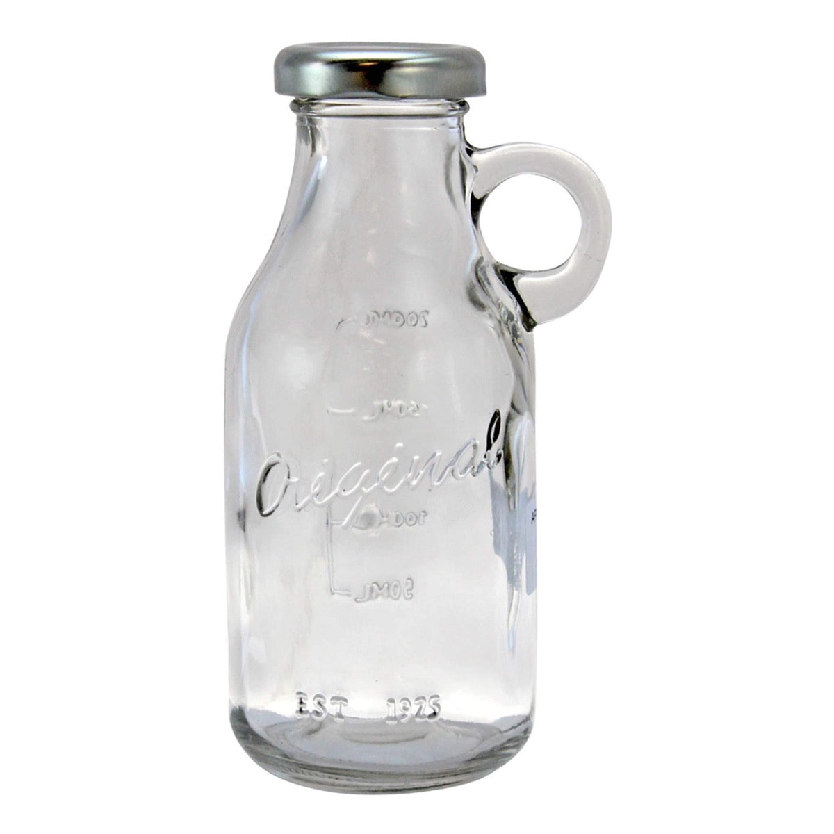 Botella cristal mini tapa plata 250 ml.
