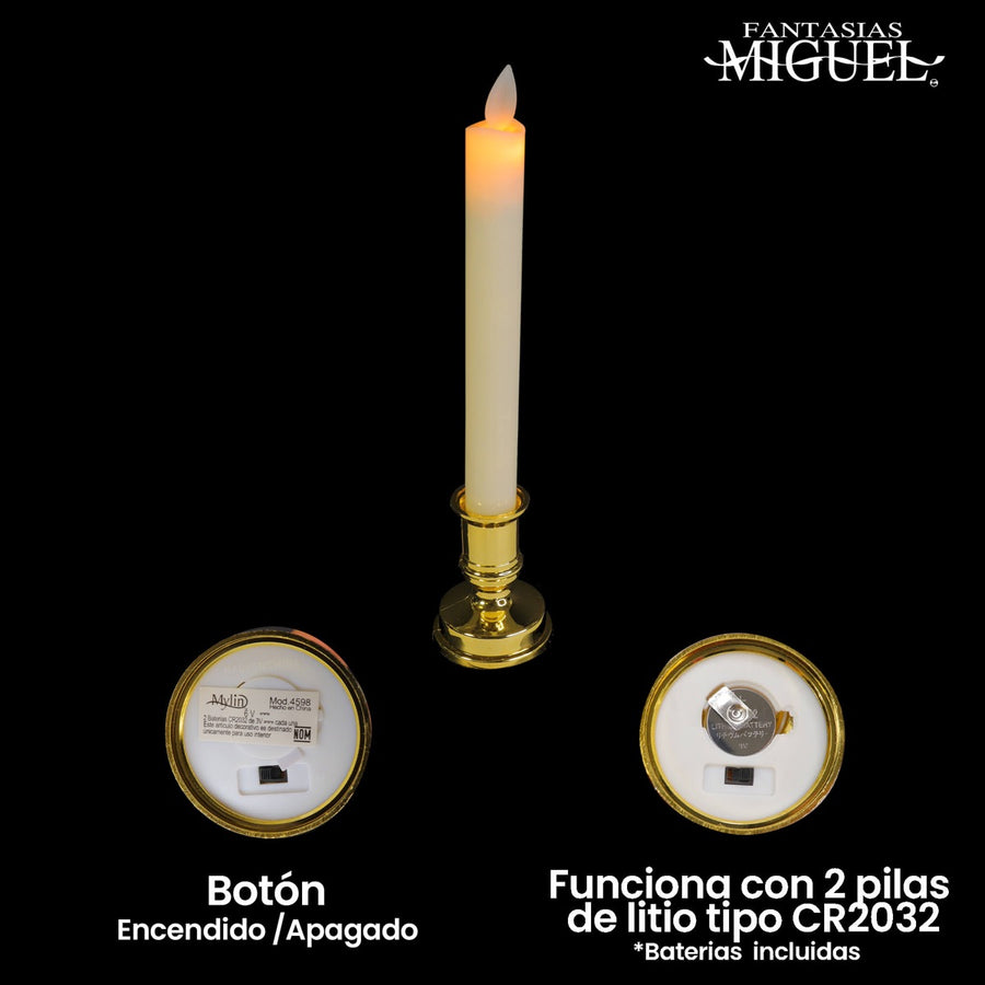 Art.4598 Vela Flama Movible Led Con Candelabro 23.5x5.4cm 1pz