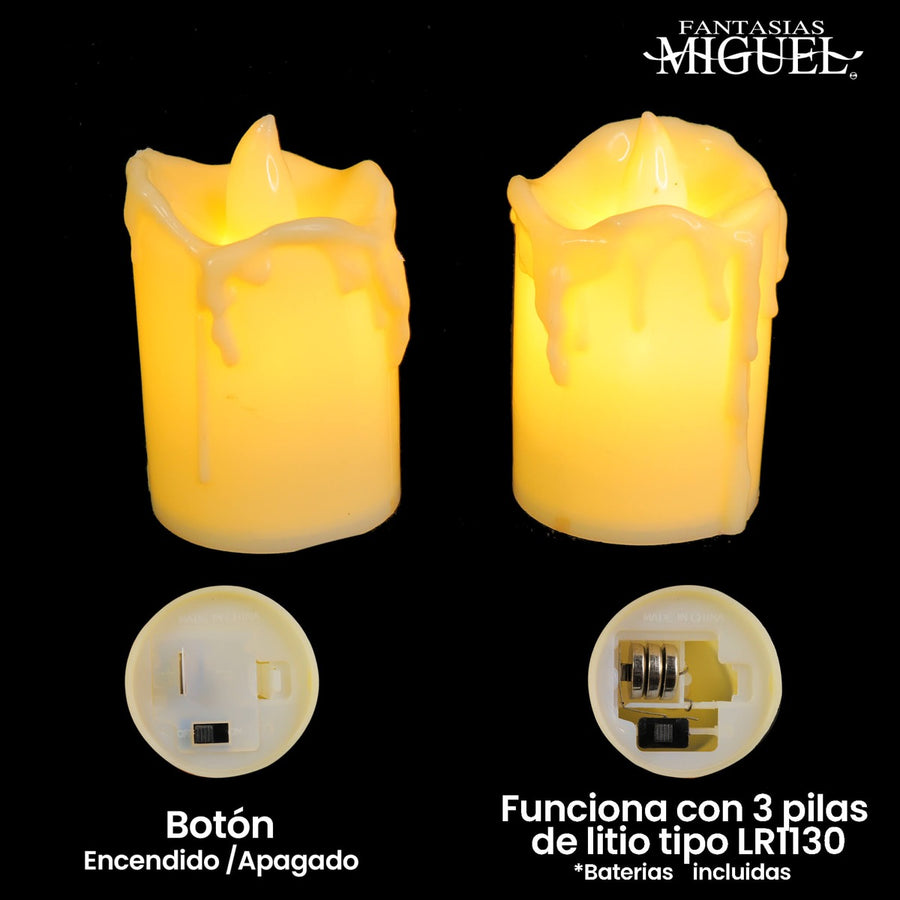 Art.4599 Vela Led   (Incluye 3 baterias reemplazables) 5.7x3.5x3.5cm 2pz