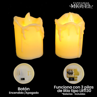 Fantasías Miguel Art.4599 Vela Led   (Incluye 3 baterias reemplazables) 5.7x3.5x3.5cm 2pz
