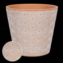Art.602 Maceta de Barro Con Grecas 12.3x13.5cm 1pz