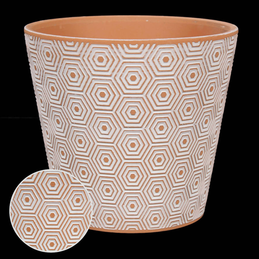 Art.602 Maceta de Barro Con Grecas 12.3x13.5cm 1pz