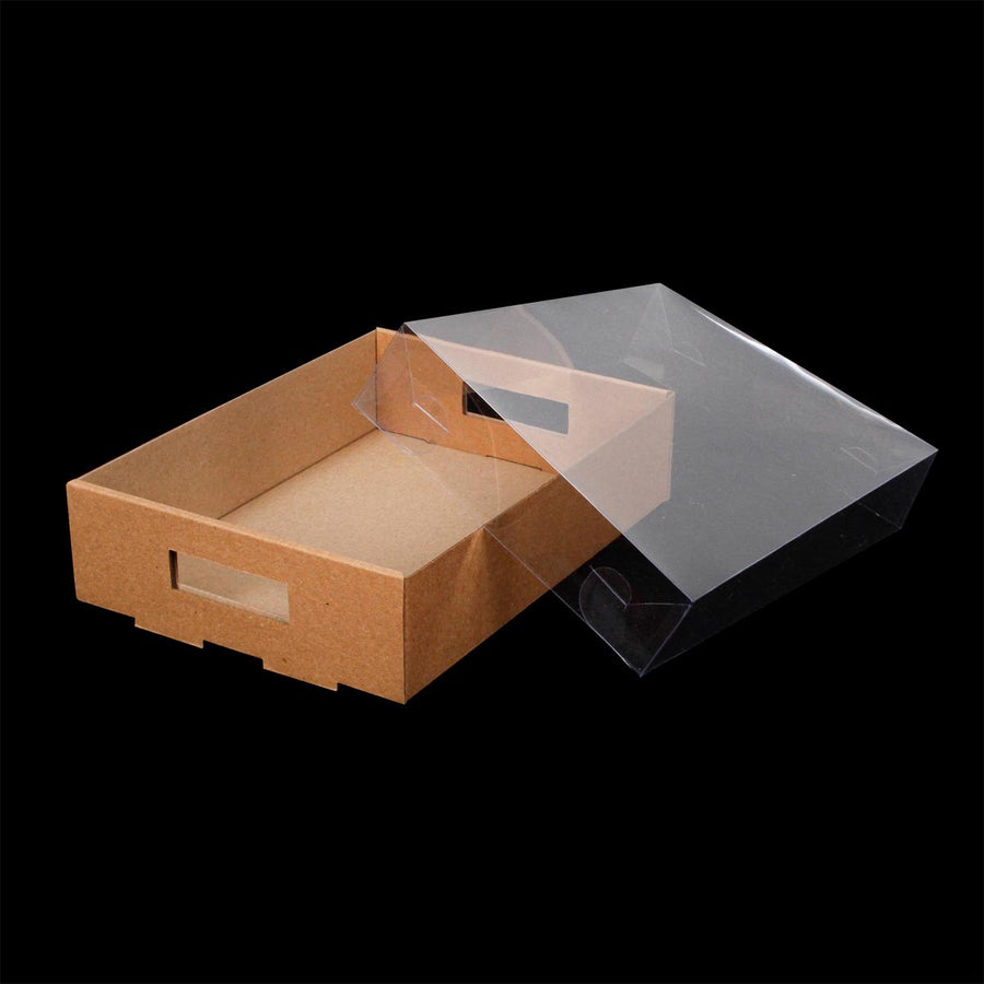 Art.6300 Charola Kraft Chica Con Tapa De PVC 6x25x18.5cm 2pz