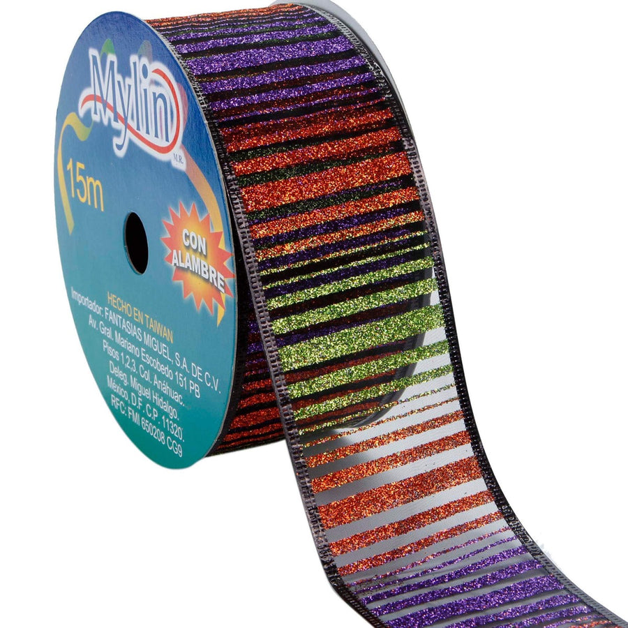 Art.7358 Listón Organza Negro / Colores Rayado