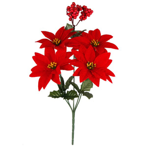 Art.8678 Pick Nochebuena Terciopelo X4 flores Y 1 Cerezas
