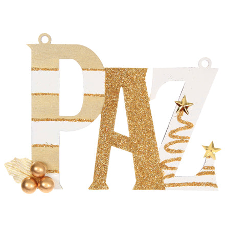 Adorno Letrero Paz Blanco/Oro