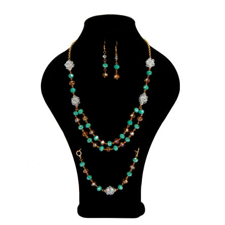 Juego De Aretes, Pulsera Y Collar Con Rondeles Y Cuenta Cristal Escalera