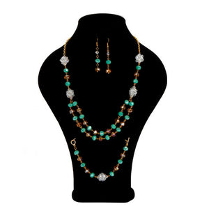Juego De Aretes, Pulsera Y Collar Con Rondeles Y Cuenta Cristal Escalera