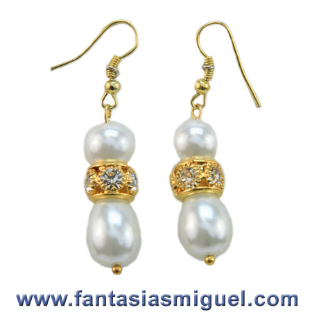 Aretes De Perlas Para Boda, Blanco – Oro