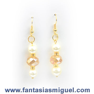 Fantasías Miguel Clave:AD660 Aretes Con Perla Marfil-Oro