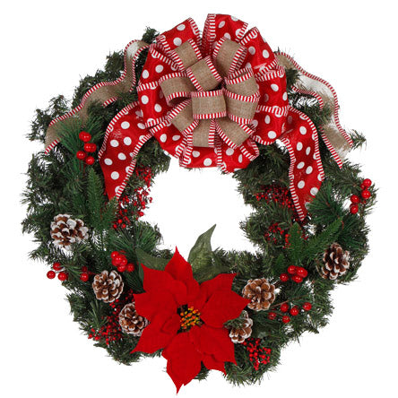 Coron De Pino Con Vara De Cerezas Y  Nochebuena