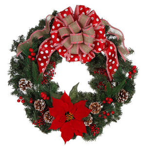 Coron De Pino Con Vara De Cerezas Y  Nochebuena