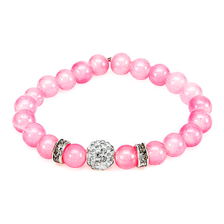 Pulsera Plata-Rosa Con Cuenta Redonda Brillante