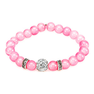 Pulsera Plata-Rosa Con Cuenta Redonda Brillante