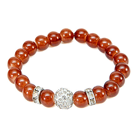 Pulsera Cafe-Plata Con Cuenta Redonda Con Piedra