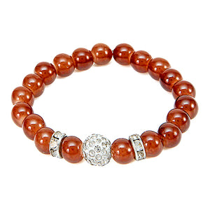 Pulsera Cafe-Plata Con Cuenta Redonda Con Piedra