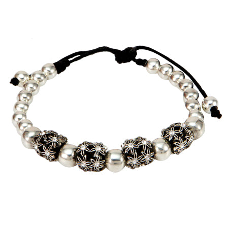 Pulsera Plata-Cristal Con Cuenta Con Piedra Hoyo