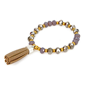 Pulsera Rondel Morado-Oro Con Borla De Gamuza