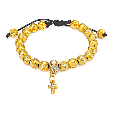 Pulsera Aletas Oro Con Cordón Y Cruz De Piedra