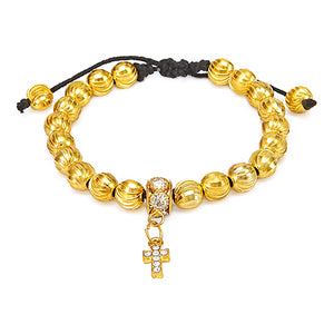 Pulsera Aletas Oro Con Cordón Y Cruz De Piedra