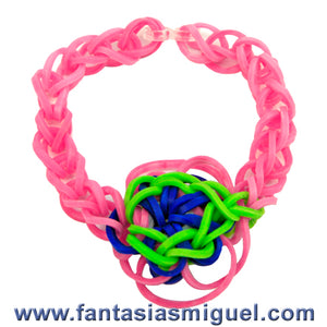 Pulsera Con Ligas Flor, Rosa Verde Morado