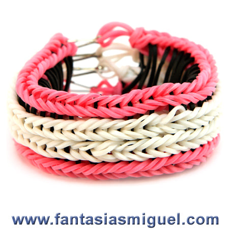 Pulsera Triple, Rosa Blanco Negro