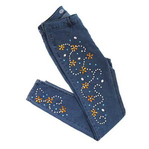 Pantalón Decorado Con Cristales Amarillo-Azul