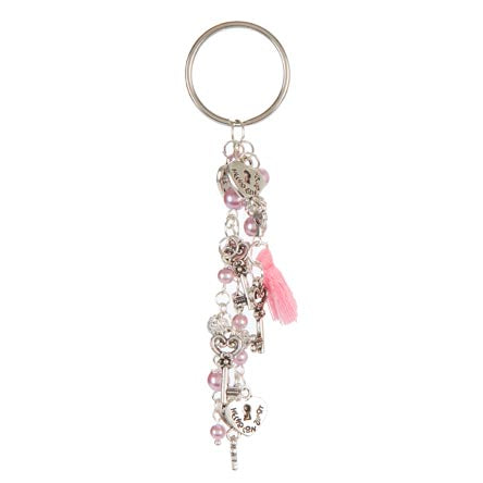 Llavero De Dije Corazón Con Llave Y Perlas Lavanda