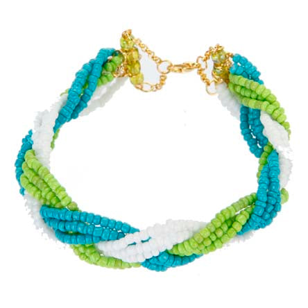 Pulsera De Chaquira Blanco Verde Y Agua