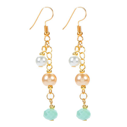 Aretes De Perla Y Rondel Con Cadena