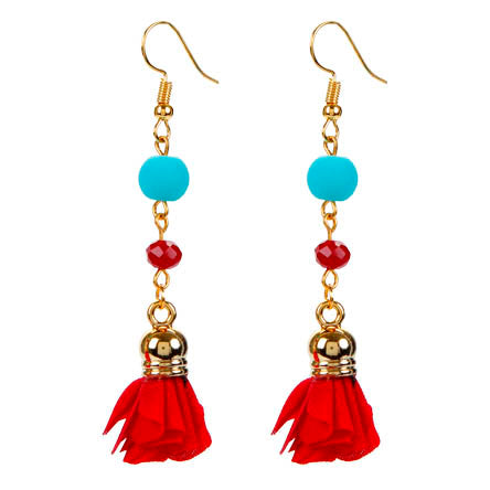 Aretes Rojo/Azul Con Rosas De Tela