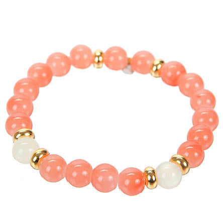 Pulsera De Cuentas Coral Y Marfil Con Rondel Oro